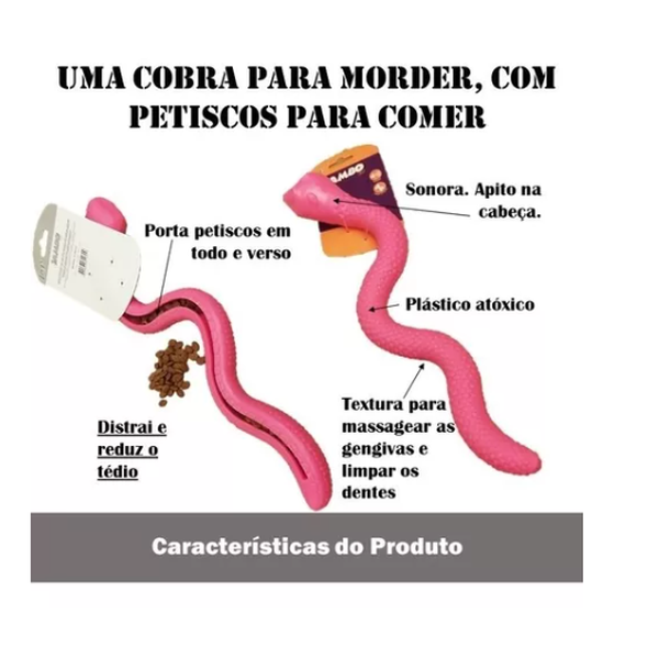 Brinquedo Mordedor Para Cachorro Cobra Recheável Treat Sound Rosa